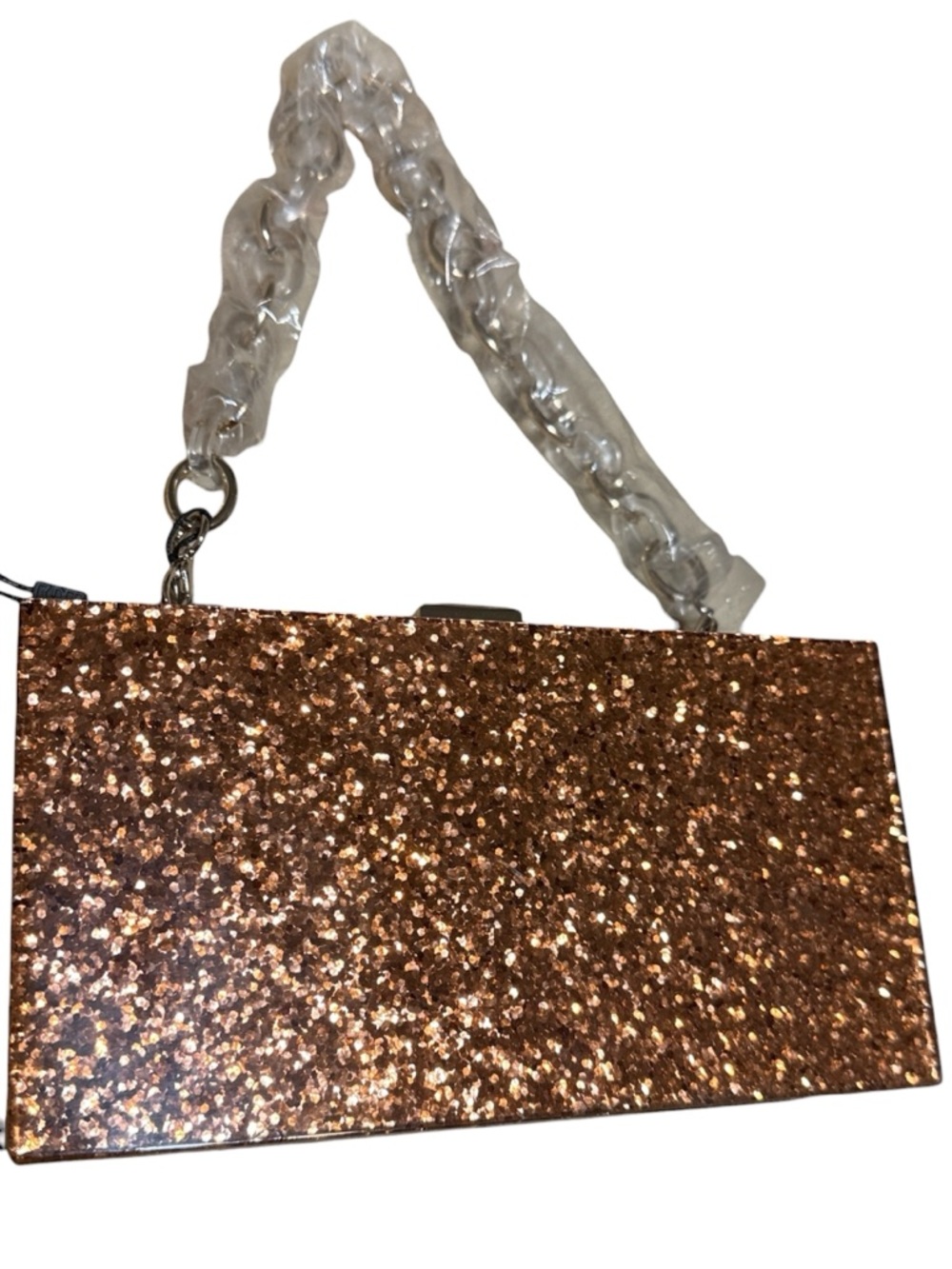 Bcbgmaxazria clutch YK2 glitter purse kiss lock chunky chain NWT